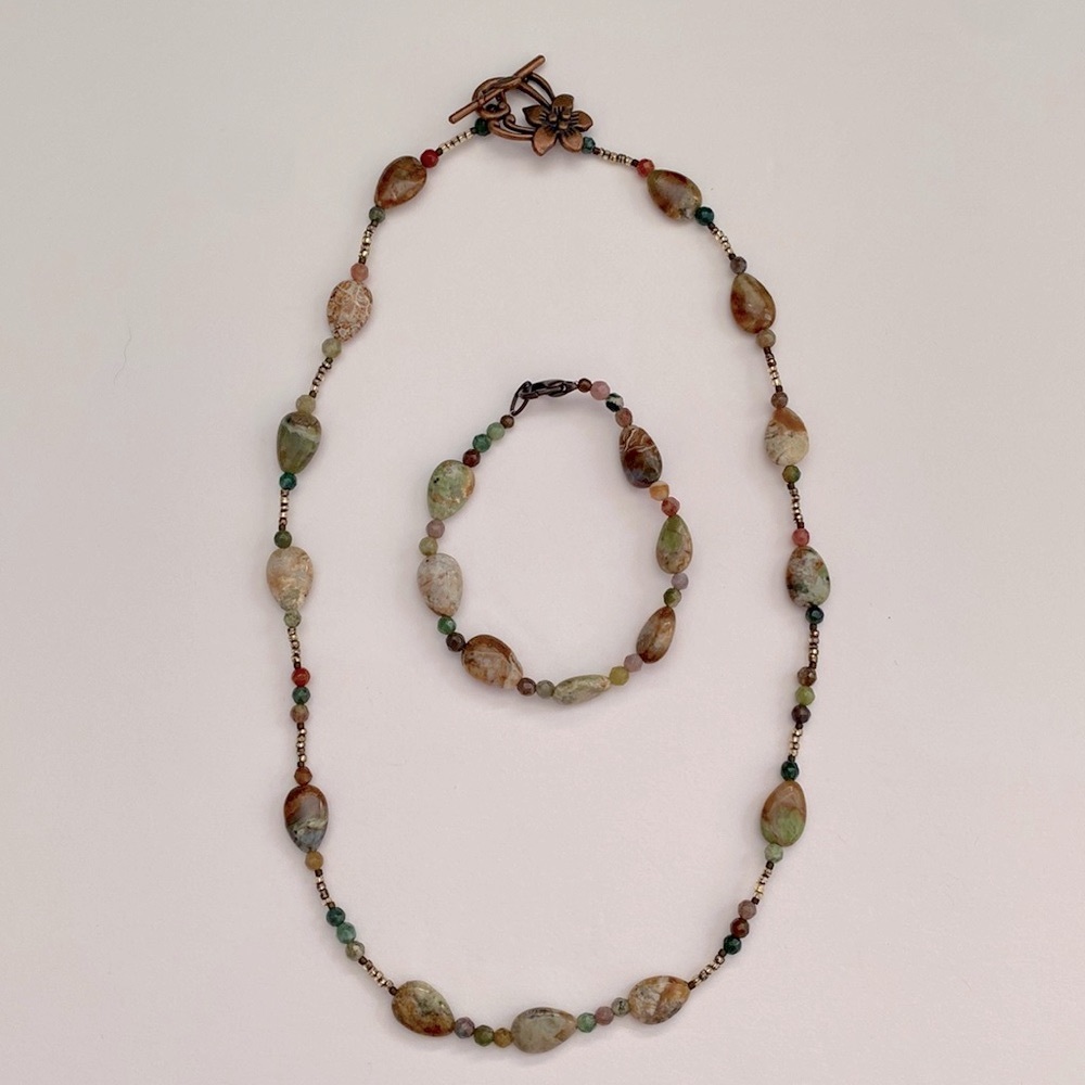 Green Fancy Jasper Necklace and Bracelet Set
